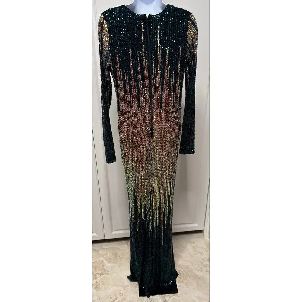 Fashion Nova Sequin Gown v-neckline long sleeves Chasing Dreams Maxi XL NWT - Picture 4 of 9